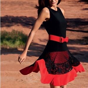 Joseph Ribkoff black/red sleeveless cocktail dress with belt size US 4